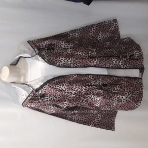 Women Animal Print Light Jacket Size M Front Zipper Pockets Waist Tie Ba…